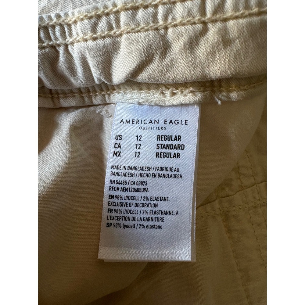 American Eagle Baggy Wide Leg Cargo Pants Sz 12 Tan Twill Lyocell Blend - Picture 5 of 8